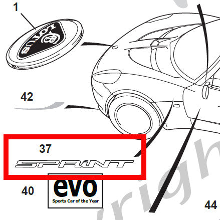 ロータス純正 デカール Decal 'SPRINT', aluminium Above side repeater lamp MY17.5 A147U0010F