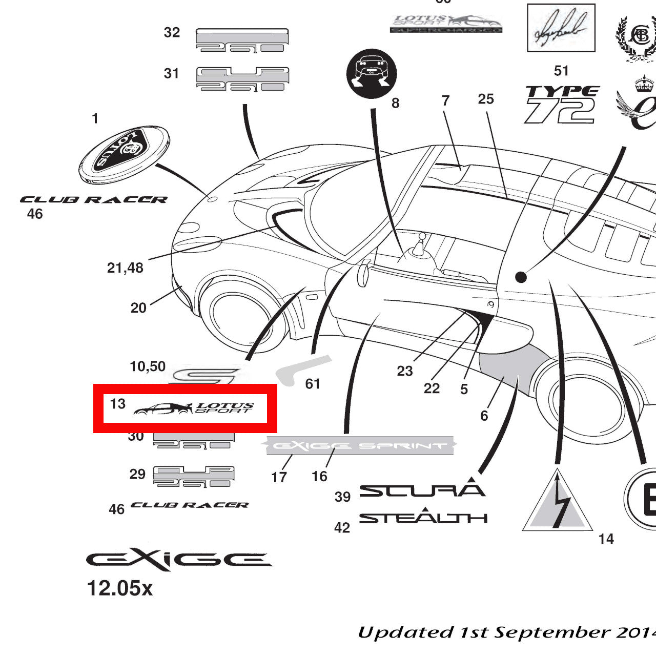 ロータス純正 デカール LOTUS Deacal, Lotus Sport, black, aerofoil enf plate, LH A127U0037F